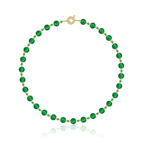 AILUOR Perlen Edelstein Halskette für Frauen, Boho Regenbogen bunte Perlenkette Kropfband Natur stein Halskette Grün Perlenkette Sommer Handmade Beach Schmuck (Grün) von AILUOR