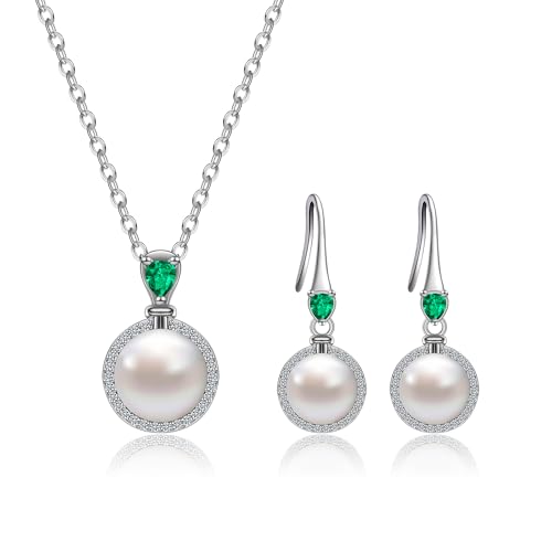 AILUOR Perlen schmuck Set für Frauen, Faux Süßwasser einzelne Perle Halskette und Ohrring Set mit 18Zoll Silber Kette zierlich Hochzeit Schmuck für Bräute Mama Muttertag Geburtstag Geschenke (Stil 13) von AILUOR