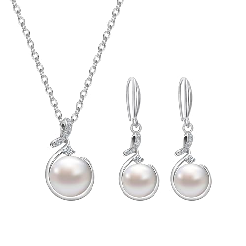 AILUOR Perlen schmuck Set für Frauen, Faux Süßwasser einzelne Perle Halskette und Ohrring Set mit 18Zoll Silber Kette zierlich Hochzeit Schmuck für Bräute Mama Muttertag Geburtstag Geschenke (Stil 16) von AILUOR