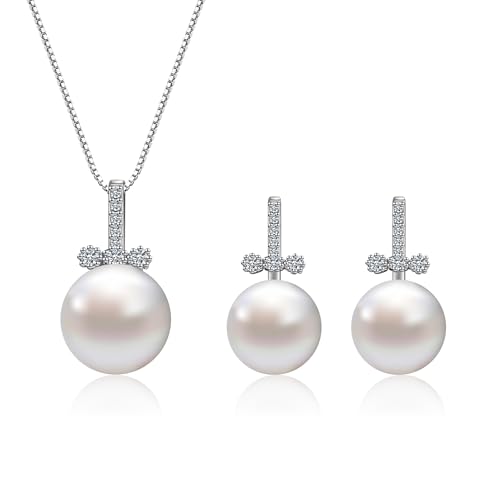 AILUOR Perlen schmuck Set für Frauen, Faux Süßwasser einzelne Perle Halskette und Ohrring Set mit 18Zoll Silber Kette zierlich Hochzeit Schmuck für Bräute Mama Muttertag Geburtstag Geschenke (Stil 12) von AILUOR