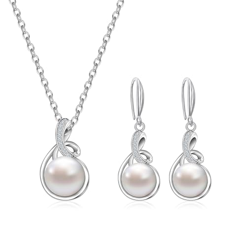 AILUOR Perlen schmuck Set für Frauen, Faux Süßwasser einzelne Perle Halskette und Ohrring Set mit 18Zoll Silber Kette zierlich Hochzeit Schmuck für Bräute Mama Muttertag Geburtstag Geschenke (Stil 15) von AILUOR