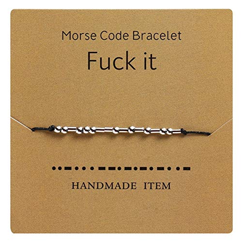 AILUOR Morse Code Armband, Versilberte Perlen auf Seidenschnur Freundschafts Armband Geschenk für sie, geheime Nachricht Geschenk Schmuck für Frauen Männer sie Ihn (Fuk it) von AILUOR