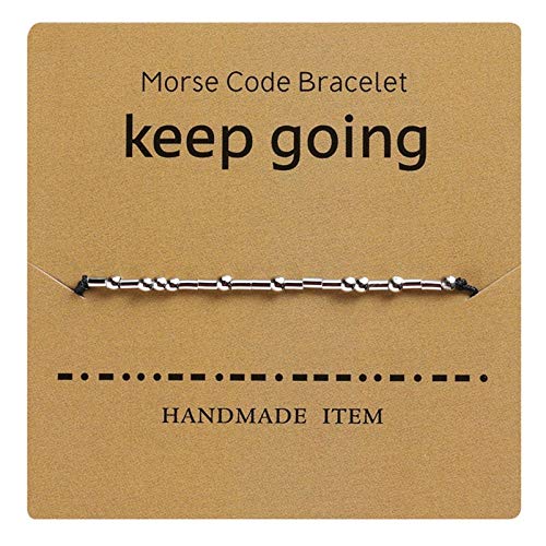 AILUOR Morse Code Armband, Versilberte Perlen auf Seidenschnur Freundschafts Armband Geschenk für sie, geheime Nachricht Geschenk Schmuck für Frauen Männer (Keep going) von AILUOR