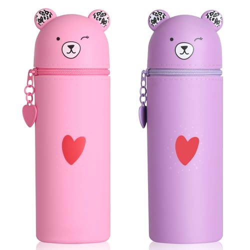 AILUYA 2 Stück Federmäppchen aus Silikon, 2-in-1 Bär Federmäppchen, 19,5 x 5,5CM Niedliche Federmäppchen für Studenten, Jugendliche, Erwachsene von AILUYA