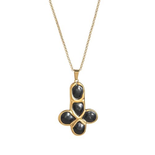 AILYFIRMO Halskette mit Kreuzanhänger aus Obsidian mit Strasssteinen, zierliche goldene Halskette mit Kreuzanhänger, verstellbare Kette für Damen (Black) von AILYFIRMO