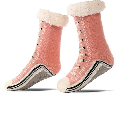 AILYFIRMO Ultradicke Kaschmir-Hausschuhsocken, Socken mit 3D-Muster, flauschige Hausschuhsocken mit Fleecefutter, Unisex (Pink) von AILYFIRMO