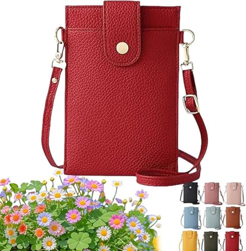 AILYFIRMO Ultradünne vertikale Handy-Geldbörse für Damen (2025) – Kartenhalter mit Fächern, PU-Crossbody-Geldbörse für Handy und Münzen (Red) von AILYFIRMO
