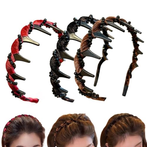 Vintage-Haarband mit Kunstperlen und hohem Schädel, elegante Perlen-Strass-Haarbänder mit Zahnring, modisches Bling-Haarband für Damen und Mädchen (3pcs A) von AILYFIRMO