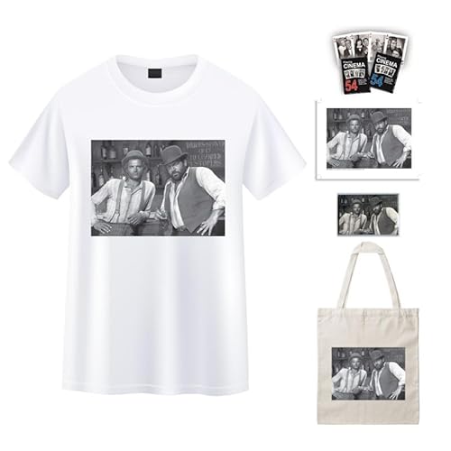 AIMA Geschenkset Bud Spencer Terence Hill, Poster, Canvas-Tasche, Karten und Magnet – Geschenkideen T Shirt Bud Spencer Terence Hill + Gadget (XXL), Weiß, M von AIMA