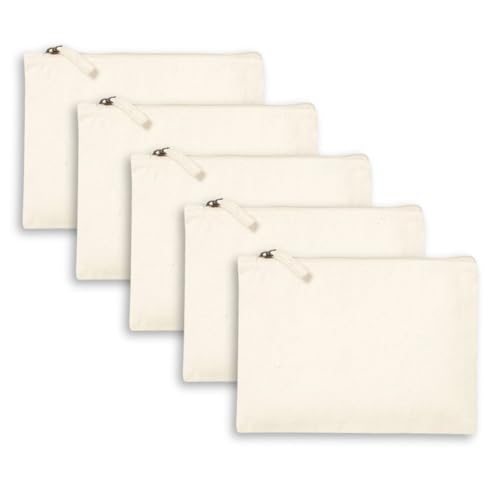 AIMA Kosmetiktasche aus 100 % recycelter Baumwolle, Mehrzweck-Tasche mit Reißverschluss aus Metall, Organizer Koffer, Tasche, Federmäppchen, personalisierbar, Beige_5-Pack, S von AIMA