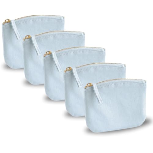 AIMA Kosmetiktasche aus Bio-Baumwolle, Mehrzweck-Tasche mit goldenem Reißverschluss, Organizer Koffer, Tasche, Federmäppchen, personalisierbar - 14,5 x 11 cm, Pastel Blue - 5 Stück von AIMA