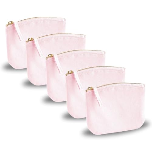 AIMA Kosmetiktasche aus Bio-Baumwolle, Mehrzweck-Tasche mit goldenem Reißverschluss, Organizer Koffer, Tasche, Federmäppchen, personalisierbar - 14,5 x 11 cm, Pastel Pink - 5 Stück von AIMA