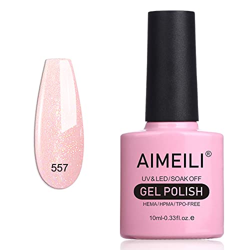 AIMEILI Gel Nagellack Blassrosa Shimmer Nude Jelly Gel Nail Polish Soak Off UV LED Transparent Nagellack UV Nagellack Nudefarben - (557) 10ml von AIMEILI