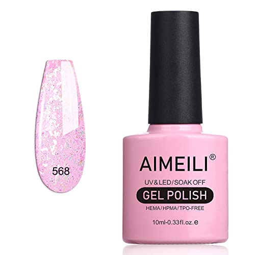 AIMEILI Gel Nagellack Mit Glitzerpartikel Soak Off UV LED Nagellack Glitzer Transparent Gel Nagellack Luminous Sparkle Glitter Flakes Gel Nail Polish - (568) 10ml von AIMEILI