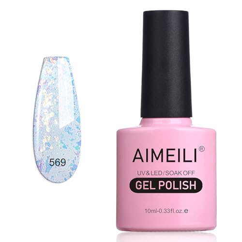 AIMEILI Gel Nagellack Mit Glitzerpartikel Soak Off UV LED Nagellack Glitzer Transparent Gel Nagellack Luminous Sparkle Glitter Flakes Gel Nail Polish - (569) 10ml von AIMEILI