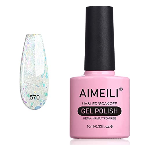 AIMEILI Gel Nagellack Mit Glitzerpartikel Soak Off UV LED Nagellack Glitzer Transparent Gel Nagellack Luminous Sparkle Glitter Flakes Gel Nail Polish - (570) 10ml von AIMEILI