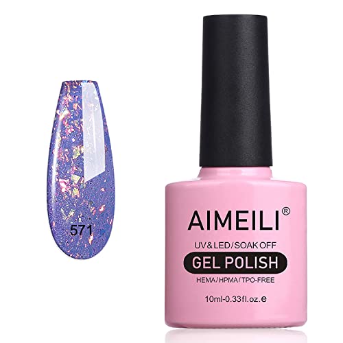 AIMEILI Gel Nagellack Mit Glitzerpartikel Soak Off UV LED Nagellack Glitzer Transparent Gel Nagellack Luminous Sparkle Glitter Flakes Gel Nail Polish - (571) 10ml von AIMEILI