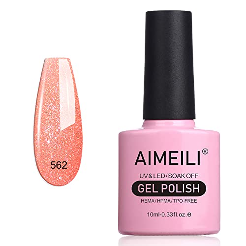 AIMEILI Gel Nagellack Nude Pink Shimmer Jelly Gel Nail Polish Soak Off UV LED Transparent Nagellack UV Nagellack Nudefarben - (562) 10ml von AIMEILI