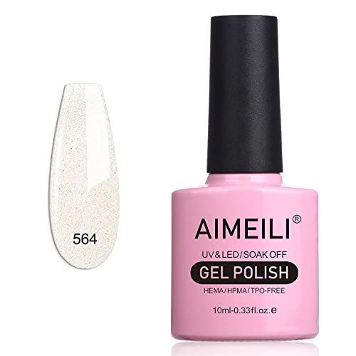 AIMEILI Gel Nagellack Nude Shimmer Glitter Gel Nail Polish Soak Off UV LED Nagellack Transparent Mit Glitzer UV Nagellack Nudefarben - (564) 10ml von AIMEILI