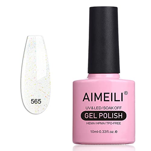 AIMEILI Gel Nagellack Nude Shimmer Glitter Gel Nail Polish Soak Off UV LED Nagellack Transparent Mit Glitzer UV Nagellack Nudefarben - (565) 10ml von AIMEILI