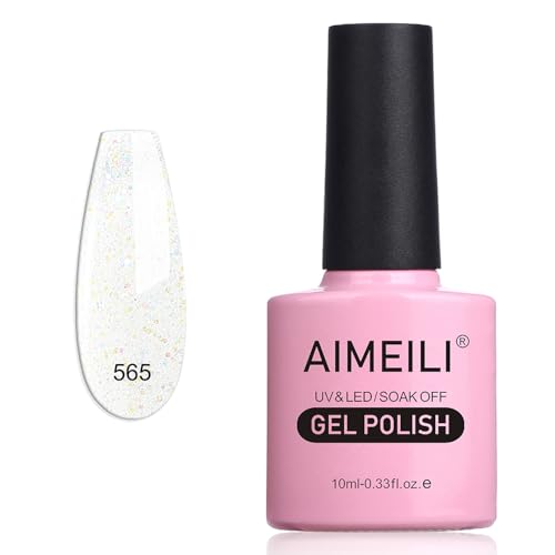 AIMEILI Gel Nagellack Nude Shimmer Glitter Gel Nail Polish Soak Off UV LED Nagellack Transparent Mit Glitzer - (565) 10ml von AIMEILI