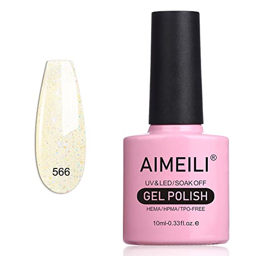 AIMEILI Gel Nagellack Nude Shimmer Glitter Gel Nail Polish Soak Off UV LED Nagellack Transparent Mit Glitzer UV Nagellack Nudefarben - (566) 10ml von AIMEILI