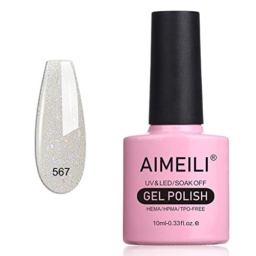 AIMEILI Gel Nagellack Nude Shimmer Glitter Gel Nail Polish Soak Off UV LED Nagellack Transparent Mit Glitzer UV Nagellack Nudefarben - (567) 10ml von AIMEILI
