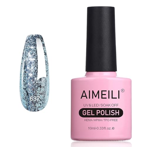 AIMEILI Glitzer Gel Nagellack UV LED Soak Off Gel Nagellack Mit Glitzerpartikel Sparkle Gel Nail Polish UV Gel Nagellack Luminous 10ml - 637 von AIMEILI