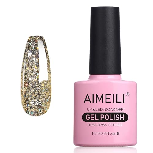 AIMEILI Glitzer Gel Nagellack UV LED Soak Off Gel Nagellack Mit Glitzerpartikel Sparkle Gel Nail Polish UV Gel Nagellack Luminous 10ml - 638 von AIMEILI