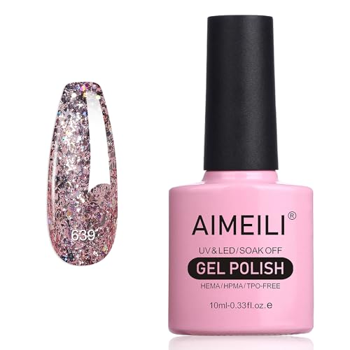 AIMEILI Glitzer Gel Nagellack UV LED Soak Off Gel Nagellack Mit Glitzerpartikel Sparkle Gel Nail Polish UV Gel Nagellack Luminous 10ml - 639 von AIMEILI