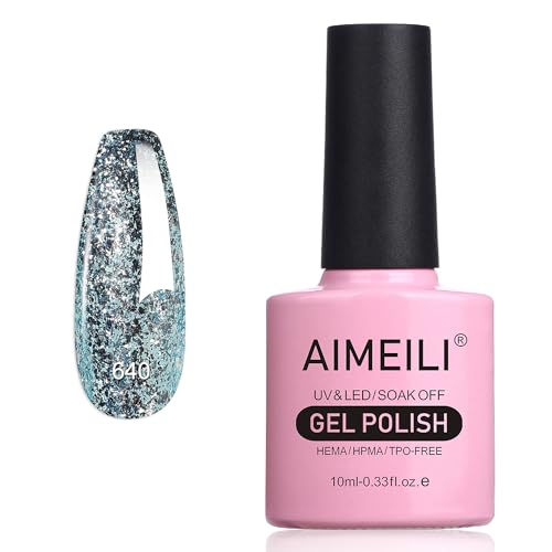 AIMEILI Glitzer Gel Nagellack UV LED Soak Off Gel Nagellack Mit Glitzerpartikel Sparkle Gel Nail Polish UV Gel Nagellack Luminous 10ml - 640 von AIMEILI