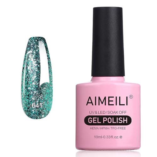 AIMEILI Glitzer Gel Nagellack UV LED Soak Off Gel Nagellack Mit Glitzerpartikel Sparkle Gel Nail Polish UV Gel Nagellack Luminous 10ml - 641 von AIMEILI