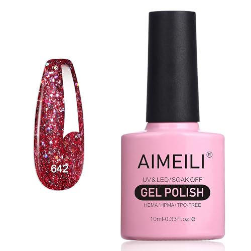 AIMEILI Glitzer Gel Nagellack UV LED Soak Off Gel Nagellack Mit Glitzerpartikel Sparkle Gel Nail Polish UV Gel Nagellack Luminous 10ml - 642 von AIMEILI