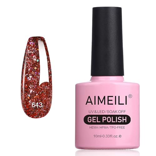 AIMEILI Glitzer Gel Nagellack UV LED Soak Off Gel Nagellack Mit Glitzerpartikel Sparkle Gel Nail Polish UV Gel Nagellack Luminous 10ml - 643 von AIMEILI