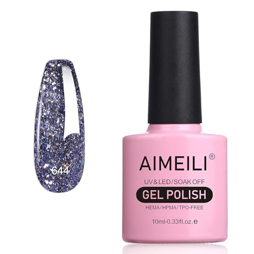 AIMEILI Glitzer Gel Nagellack UV LED Soak Off Gel Nagellack Mit Glitzerpartikel Sparkle Gel Nail Polish UV Gel Nagellack Luminous 10ml - 644 von AIMEILI