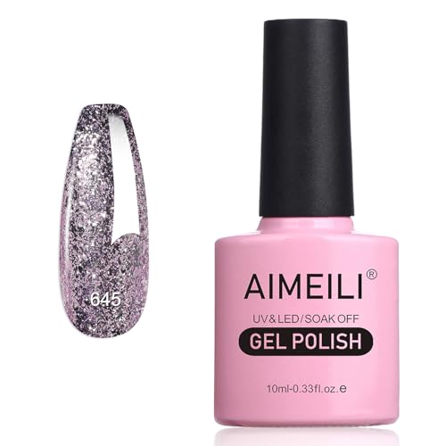 AIMEILI Glitzer Gel Nagellack UV LED Soak Off Gel Nagellack Mit Glitzerpartikel Sparkle Gel Nail Polish UV Gel Nagellack Luminous 10ml - 645 von AIMEILI