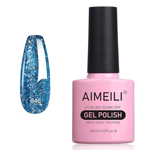 AIMEILI Glitzer Gel Nagellack UV LED Soak Off Gel Nagellack Mit Glitzerpartikel Sparkle Gel Nail Polish UV Gel Nagellack Luminous 10ml - 646 von AIMEILI