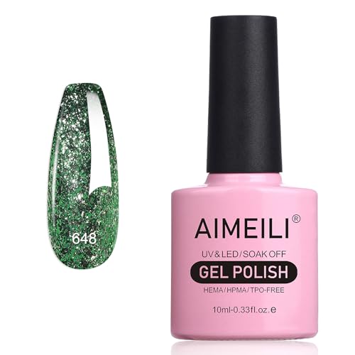 AIMEILI Glitzer Gel Nagellack UV LED Soak Off Gel Nagellack Mit Glitzerpartikel Sparkle Gel Nail Polish UV Gel Nagellack Luminous 10ml - 648 von AIMEILI