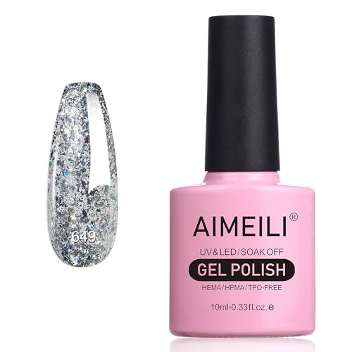 AIMEILI Glitzer Gel Nagellack UV LED Soak Off Gel Nagellack Mit Glitzerpartikel Sparkle Gel Nail Polish UV Gel Nagellack Luminous 10ml - 649 von AIMEILI