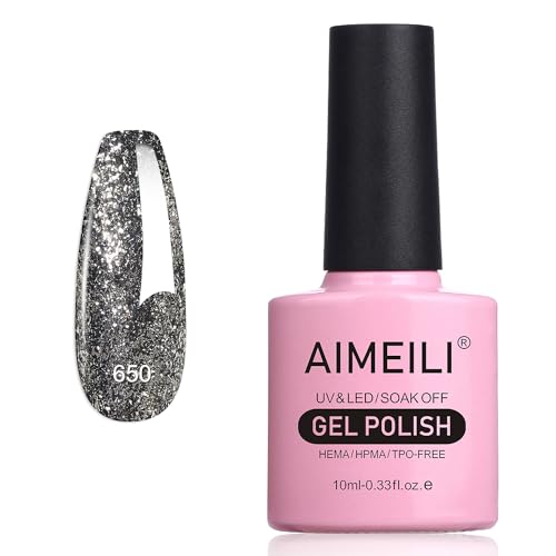 AIMEILI Glitzer Gel Nagellack UV LED Soak Off Gel Nagellack Mit Glitzerpartikel Sparkle Gel Nail Polish UV Gel Nagellack Luminous 10ml - 650 von AIMEILI