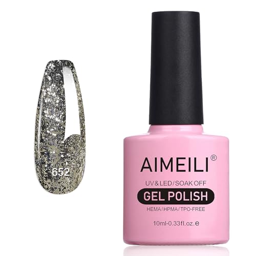 AIMEILI Glitzer Gel Nagellack UV LED Soak Off Gel Nagellack Mit Glitzerpartikel Sparkle Gel Nail Polish UV Gel Nagellack Luminous 10ml - 652 von AIMEILI