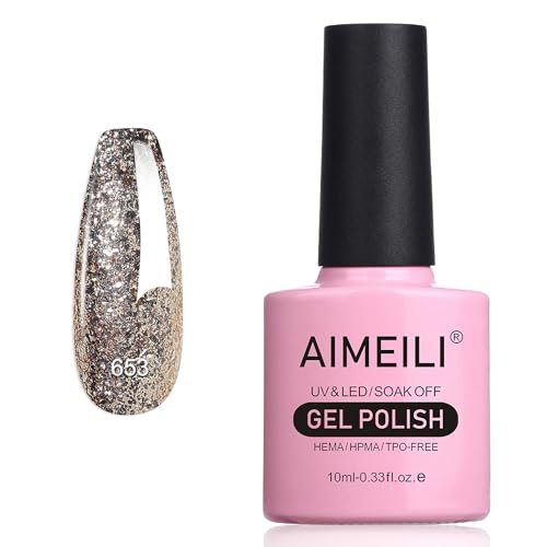 AIMEILI Glitzer Gel Nagellack UV LED Soak Off Gel Nagellack Mit Glitzerpartikel Sparkle Gel Nail Polish UV Gel Nagellack Luminous 10ml - 653 von AIMEILI