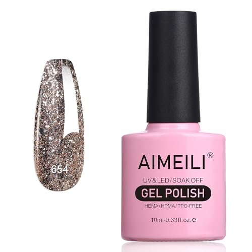 AIMEILI Glitzer Gel Nagellack UV LED Soak Off Gel Nagellack Mit Glitzerpartikel Sparkle Gel Nail Polish UV Gel Nagellack Luminous 10ml - 654 von AIMEILI