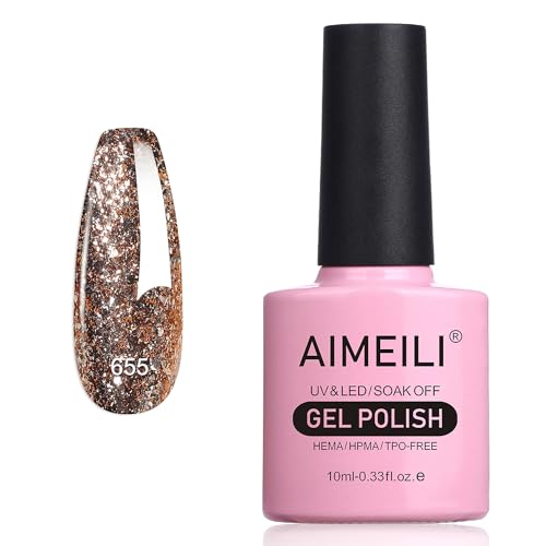 AIMEILI Glitzer Gel Nagellack UV LED Soak Off Gel Nagellack Mit Glitzerpartikel Sparkle Gel Nail Polish UV Gel Nagellack Luminous 10ml - 655 von AIMEILI