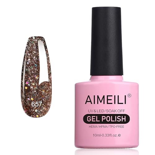 AIMEILI Glitzer Gel Nagellack UV LED Soak Off Gel Nagellack Mit Glitzerpartikel Sparkle Gel Nail Polish UV Gel Nagellack Luminous 10ml - 657 von AIMEILI