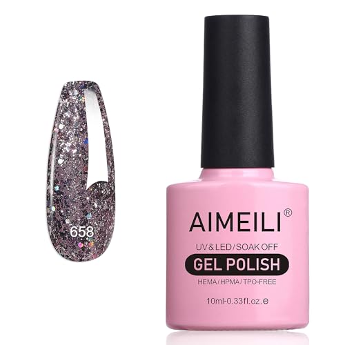 AIMEILI Glitzer Gel Nagellack UV LED Soak Off Gel Nagellack Mit Glitzerpartikel Sparkle Gel Nail Polish UV Gel Nagellack Luminous 10ml - 658 von AIMEILI