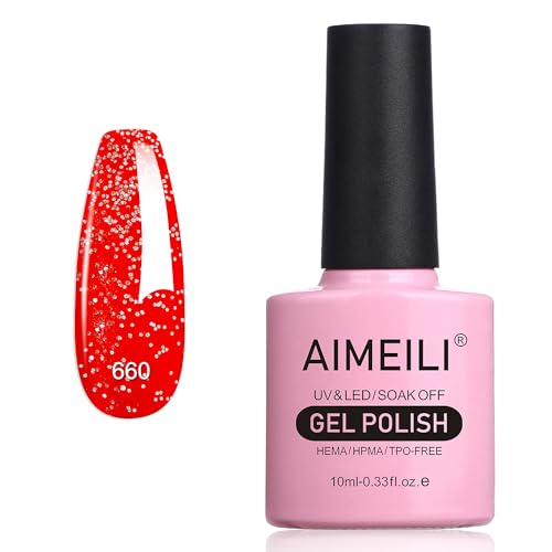 AIMEILI Glitzer Gel Nagellack UV LED Soak Off Gel Nagellack Mit Glitzerpartikel Sparkle Gel Nail Polish UV Gel Nagellack Luminous 10ml - 660 von AIMEILI