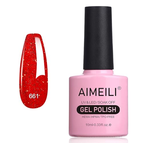 AIMEILI Glitzer Gel Nagellack UV LED Soak Off Gel Nagellack Mit Glitzerpartikel Sparkle Gel Nail Polish UV Gel Nagellack Luminous 10ml - 661 von AIMEILI