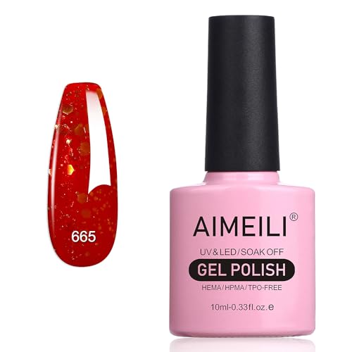 AIMEILI Glitzer Gel Nagellack UV LED Soak Off Gel Nagellack Mit Glitzerpartikel Sparkle Gel Nail Polish UV Gel Nagellack Luminous 10ml - 665 von AIMEILI