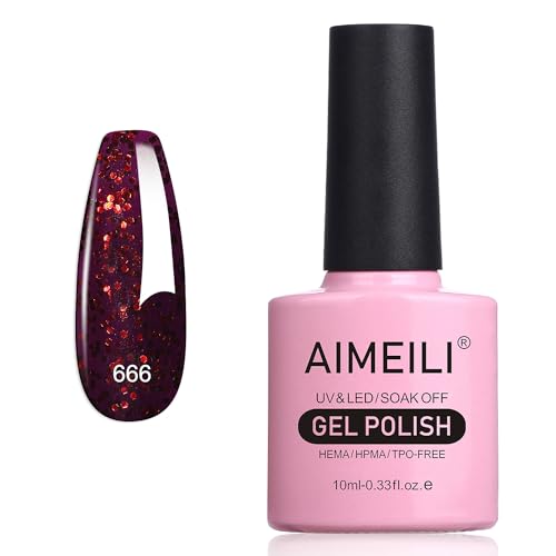 AIMEILI Glitzer Gel Nagellack UV LED Soak Off Gel Nagellack Mit Glitzerpartikel Sparkle Gel Nail Polish UV Gel Nagellack Luminous 10ml - 666 von AIMEILI